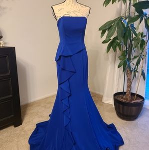 JOVANI Royal Long Ruffle Evening Gown